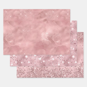 Pink Glitter Glam Bling Trendige Stylische Für sie Geschenkpapier Set
