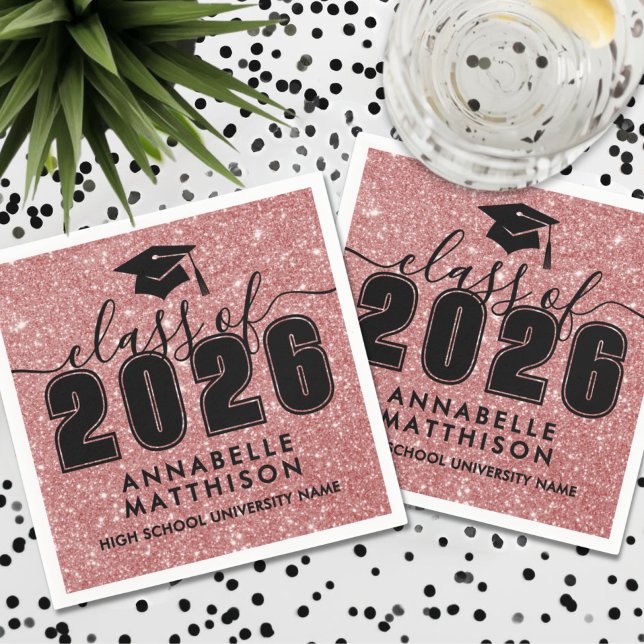 Pink Glitter Graduation Serviette (Pink Glitter Graduation Napkins)