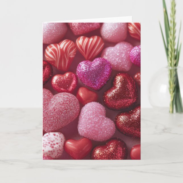 Pink Glitter Hearts Design Valentine’s Day Card Karte (Vorderseite)