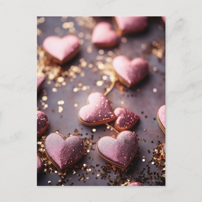 pink glitter hearts for valentine`s day postkarte (Vorderseite)