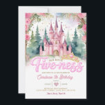 Pink Glitter Her Royal Five-ness Castle Birthday Einladung<br><div class="desc">Her Royal Five-ness Pink Castle Forest Birthday Invitation
Mis Quince 15 Anos,  16th Birthday
Pink Castle Green Forest Matte Rose Gold</div>