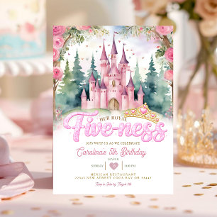Pink Glitter Ihr Königliches Fünf-er Schloss Gebur Einladung