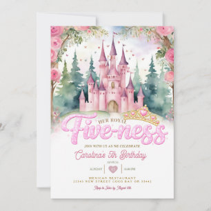 Pink Glitter Ihr Königliches Fünf-er Schloss Gebur Einladung