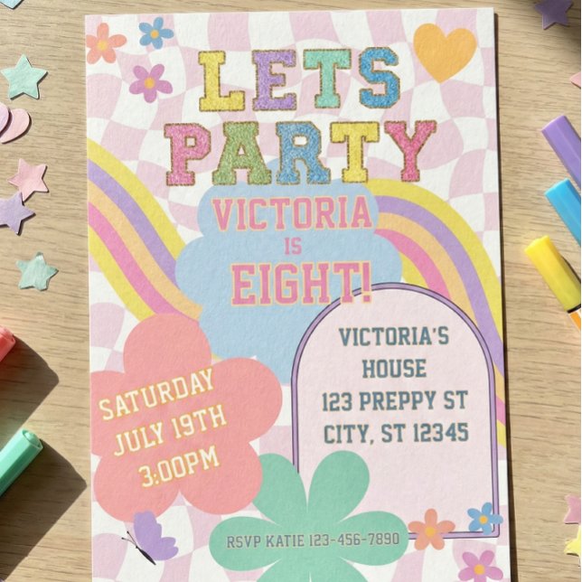 Pink Glitter Lettermen Retro Birthday Einladung (Von Creator hochgeladen)