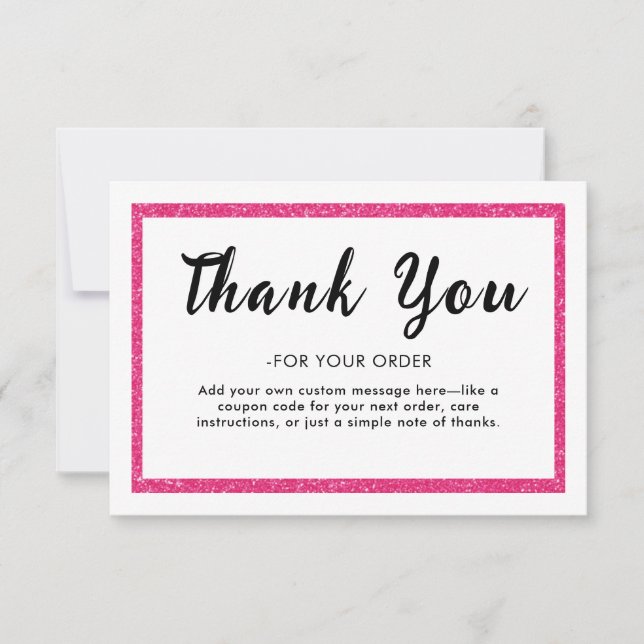 Pink Glitter Logo Thank You Note Card Dankeskarte (Vorderseite)