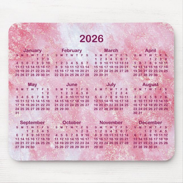 Pink Glitter Marble 2026 Calendar Mousepad (Vorne)