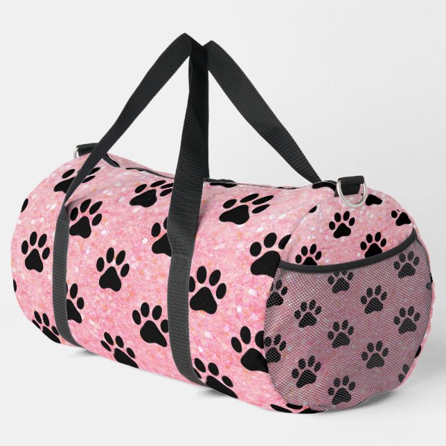 Pink Glitter Paw Print Pet Bag Duffle Bag (Rechte Ecke)