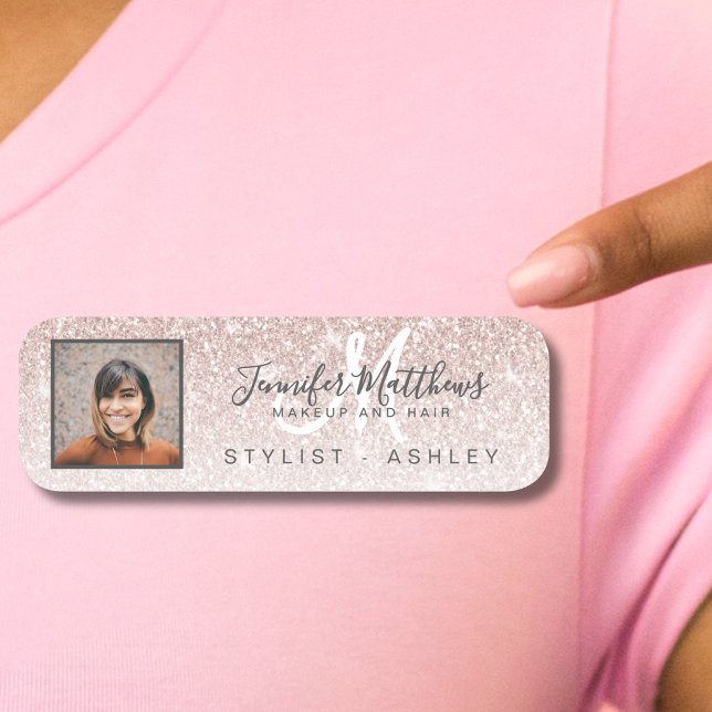 Pink Glitter Photo Business Logo Makeup Hair Salon Namensschild (Von Creator hochgeladen)