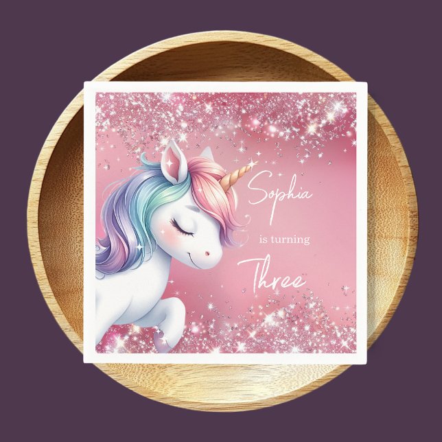 Pink Glitter Rainbow Unicorn Birthday Serviette (Von Creator hochgeladen)