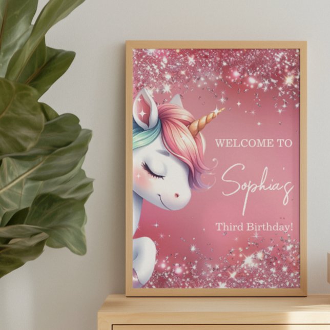 Pink Glitter Rainbow Unicorn Birthday Welcome Poster (Von Creator hochgeladen)