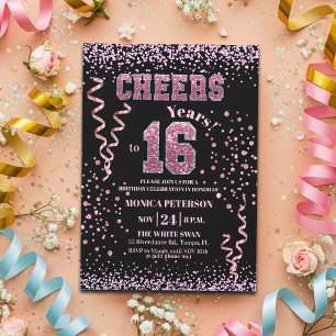 Pink Glitter Rhinestones 16. Geburtstagsfeier Einladung
