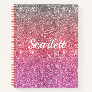 Pink Glitter & Sparkle Ombre Monogramm Notizbuch