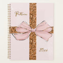 Pink Glitter Stripes & Bow Personalized Planner Planer