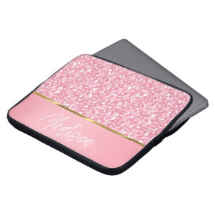 Pink Glitter Weiße Funken Mit Monogramm Laptop Hül Laptopschutzhülle