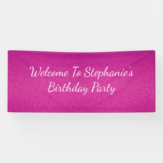 Pink Glittery Abstrakt Geburtstagsparty Individuel Banner (Horizontal)