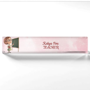 Pink Glittery Hintergrund Teacher Schreibtisch Nam Namensplakette
