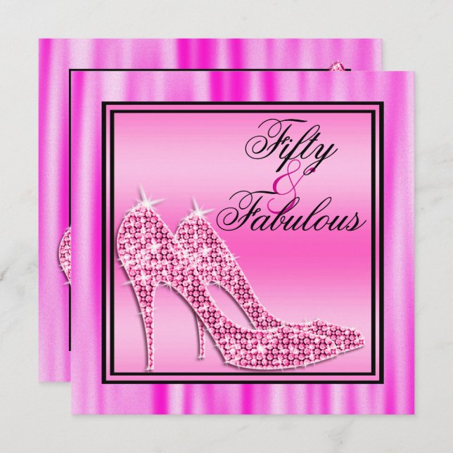 Pink Glittery Stilettos & Music Fabulous 50 Einladung (Vorne/Hinten)