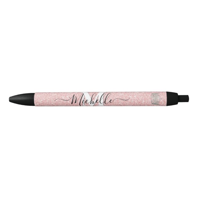 Pink Glitz Monogram Crown Custom Autograph Pen Kugelschreiber (Vorderseite)