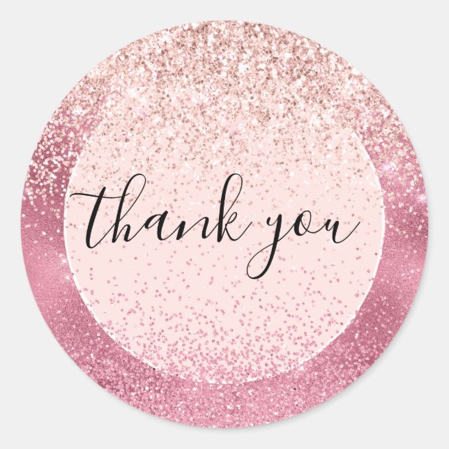 Pink Glitz Vielen Dank Runder Aufkleber (Vorderseite)