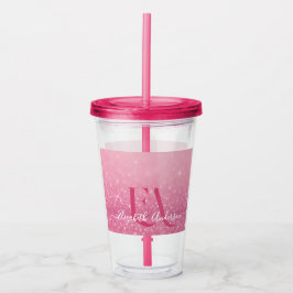 Pink Glitzer Akryltumbler mit Name und Initialen Acryltrinkbecher