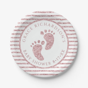Pink Glitzer Baby Feet Babydusche Personalisiert Pappteller