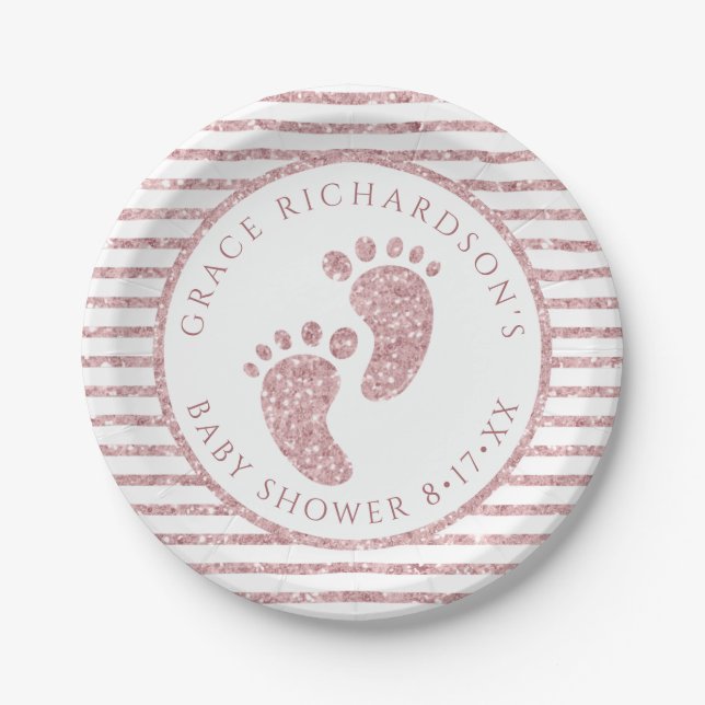 Pink Glitzer Baby Feet Babydusche Personalisiert Pappteller (Vorderseite)