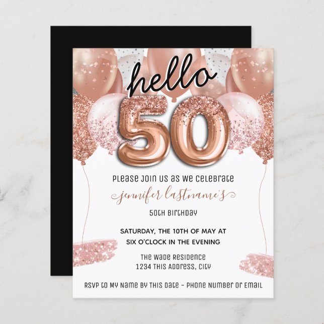 Pink Glitzer Balloons 50. Geburtstagsparty (Vorne/Hinten)