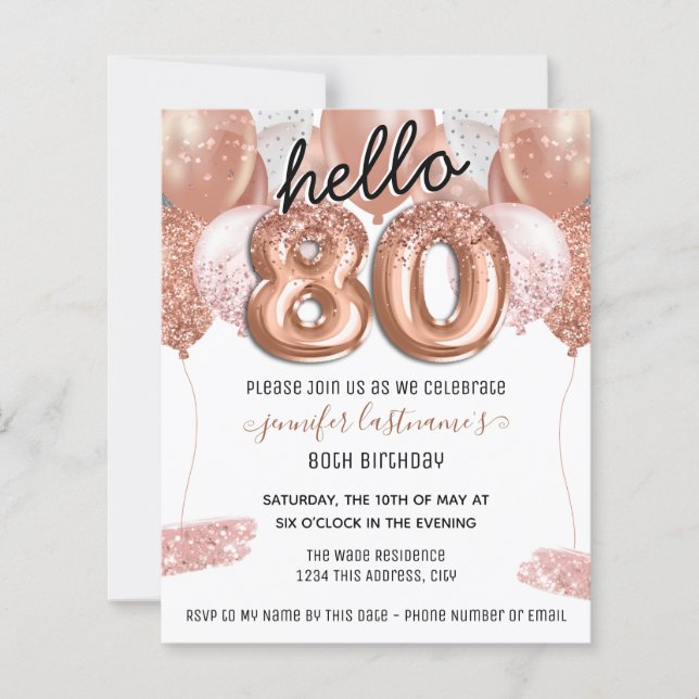 Pink Glitzer Balloons 80. Geburtstagsparty (Vorderseite)