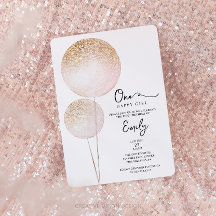 Pink Glitzer Balloons Girl First Birthday Party