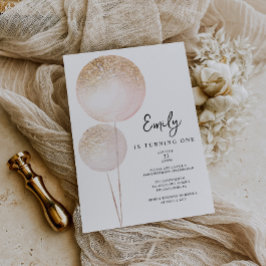 Pink Glitzer Balloons Girl First Birthday Party Einladung