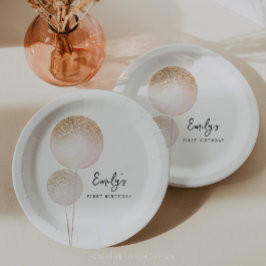 Pink Glitzer Balloons Girl First Birthday Party Pappteller