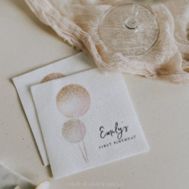 Pink Glitzer Balloons Girl First Birthday Party Serviette