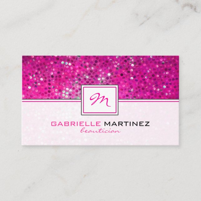 Pink Glitzer Beautician-Karte Monogramm Visitenkarte (Vorderseite)