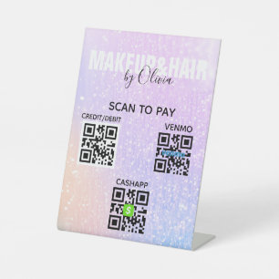 Pink Glitzer berührungsloser QR-Code Scan zum Pay Sockelschild