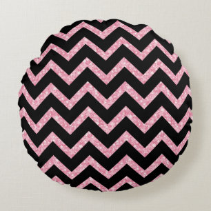Pink Glitzer Black Zickzack Zigzag Muster Rundes Kissen