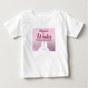 Pink Glitzer Bunny Winter Onederland Baby T-shirt