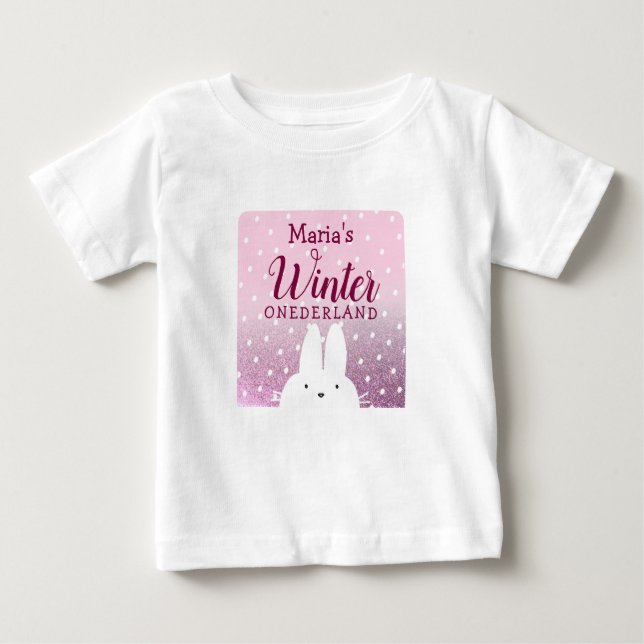 Pink Glitzer Bunny Winter Onederland Baby T-shirt (Vorderseite)