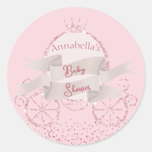 Pink Glitzer Carriage Mairy Tale Babydusche Runder Aufkleber