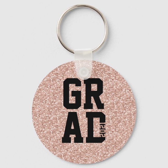 Pink Glitzer Class of 2021 Abschluss Keepake Key Schlüsselanhänger (Vorderseite)