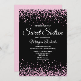 Pink Glitzer Confetti Black Sweet 16 Einladung