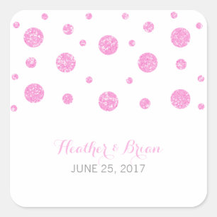 Pink Glitzer Confetti Wedding Stickers