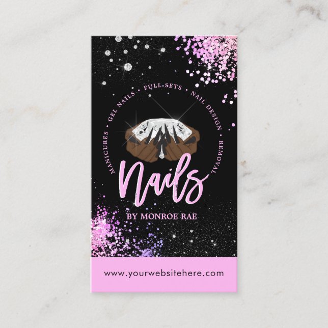Pink Glitzer Diamond Luxury Nail Tech Salon Visitenkarte (Vorderseite)