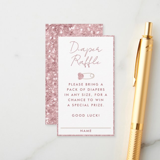 Pink Glitzer Diaper Raffle Babydusche Begleitkarte (Vorderseite/Rückseite Beispiel)