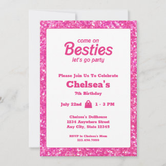 Pink Glitzer Doll zum Geburtstag Einladung
