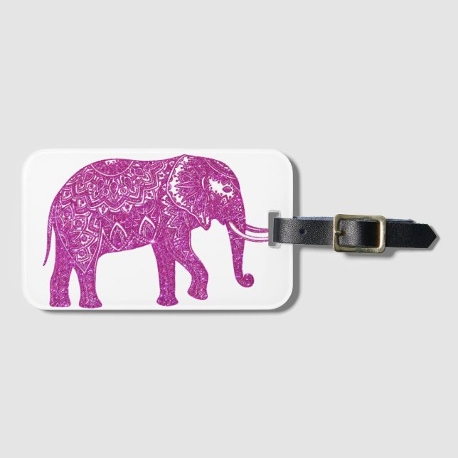 Pink-Glitzer-Elefant Gepäckanhänger (Vorderseite (Horizontal))