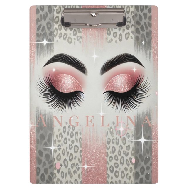 Pink Glitzer Eyelashes Zwischenablage Klemmbrett (Vorderseite)