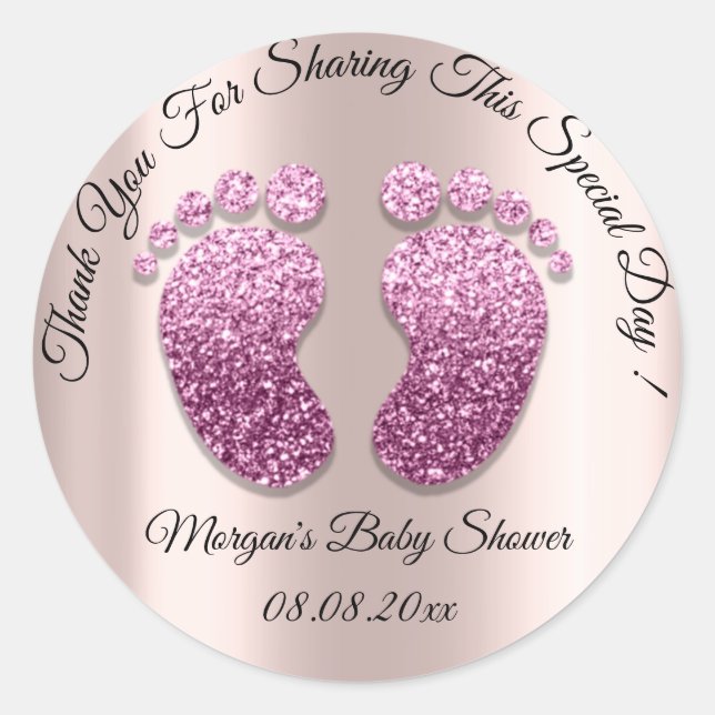 Pink Glitzer Feet Baby Dusche Gefallen Vielen Dank Runder Aufkleber (Vorderseite)