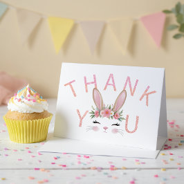 Pink Glitzer Floral Bunny Danke Karten