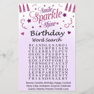 Pink Glitzer Geburtstag Word Search Game