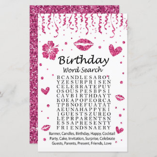 Pink Glitzer Geburtstag Word Search Game